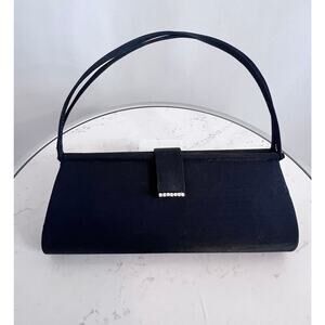 JESSICA MC CLINTOCK VINTAGE EVENING COCKTAIL BAG  NAVY BLUE RHINESTONES HANDLE